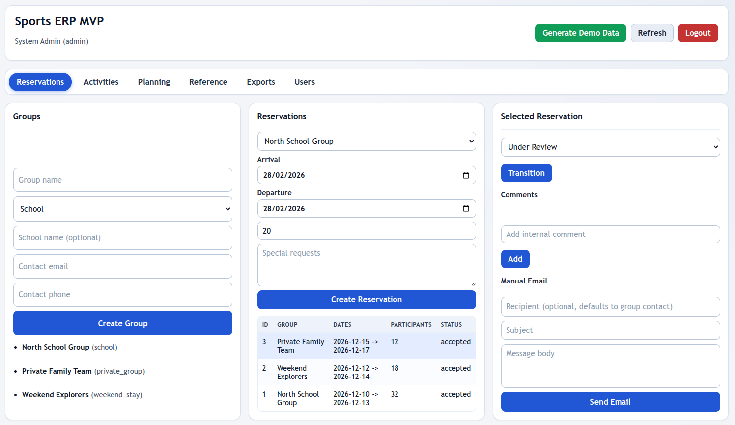 Sports Camp Management System